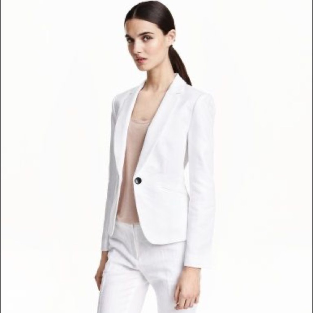H&M White Linen Blend Blazer